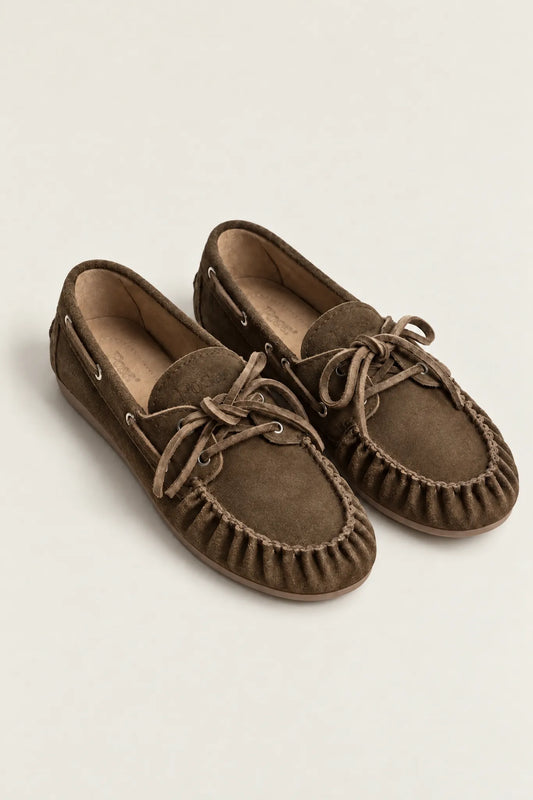 Boat Loafer Wrinkle Brushed Suede in Dark Brown