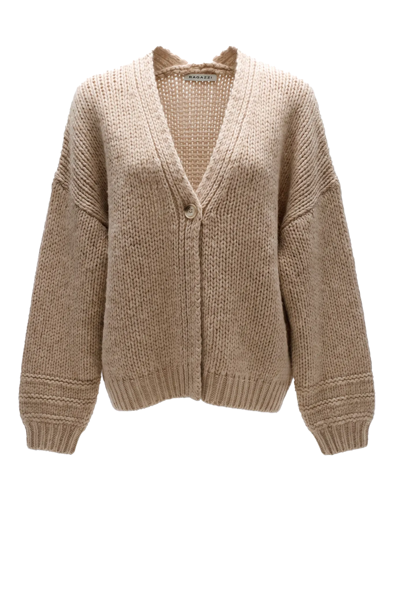 Cardigan V-Neck Ballon Sleeve in Mid Natural