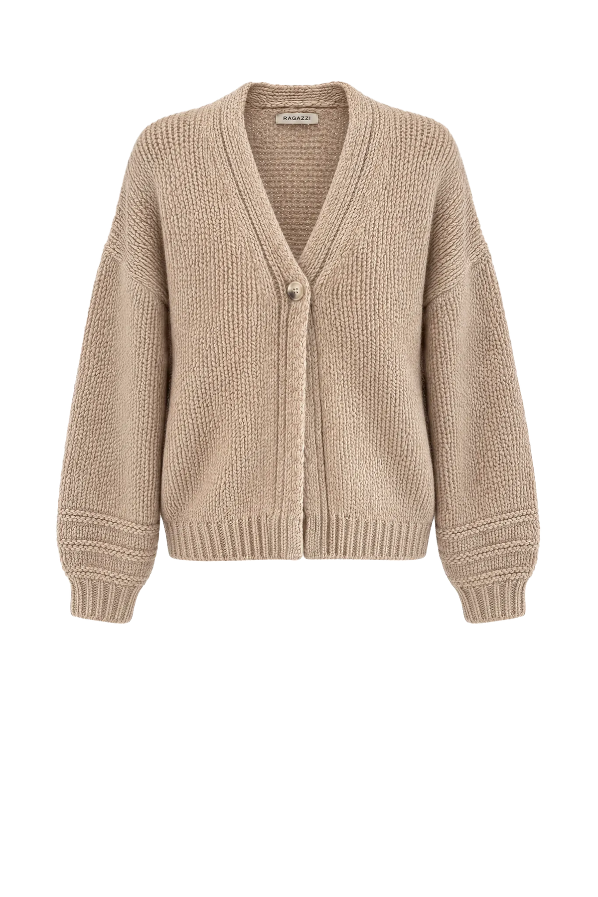 Cardigan V-Neck Ballon Sleeve in Mid Natural