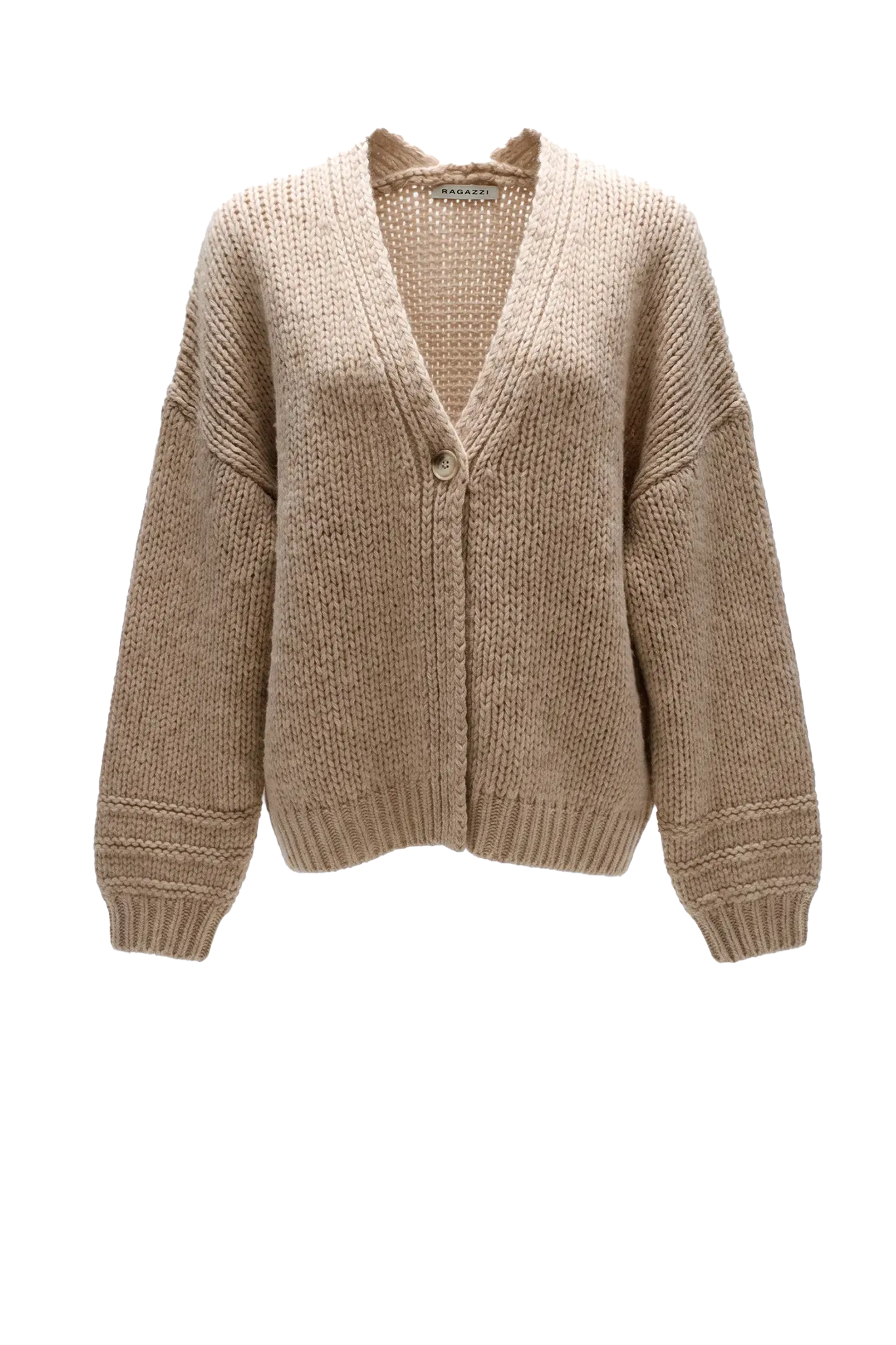 Cardigan V-Neck Ballon Sleeve in Mid Natural