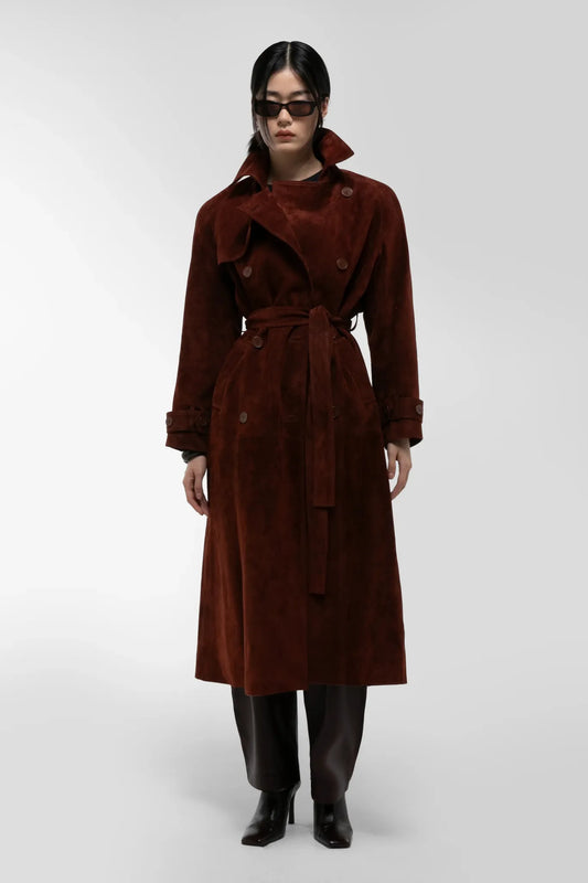Leder-Trenchcoat Corrin in Warm Brick
