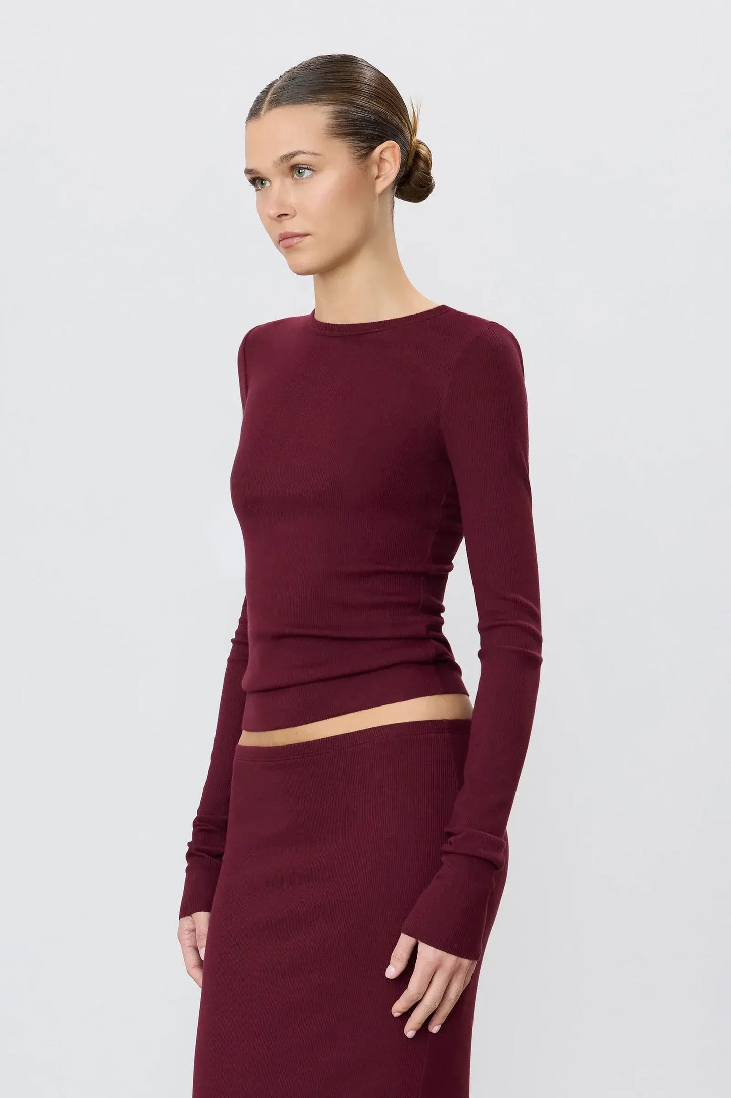 Longsleeve Fitted Top in Oxblood