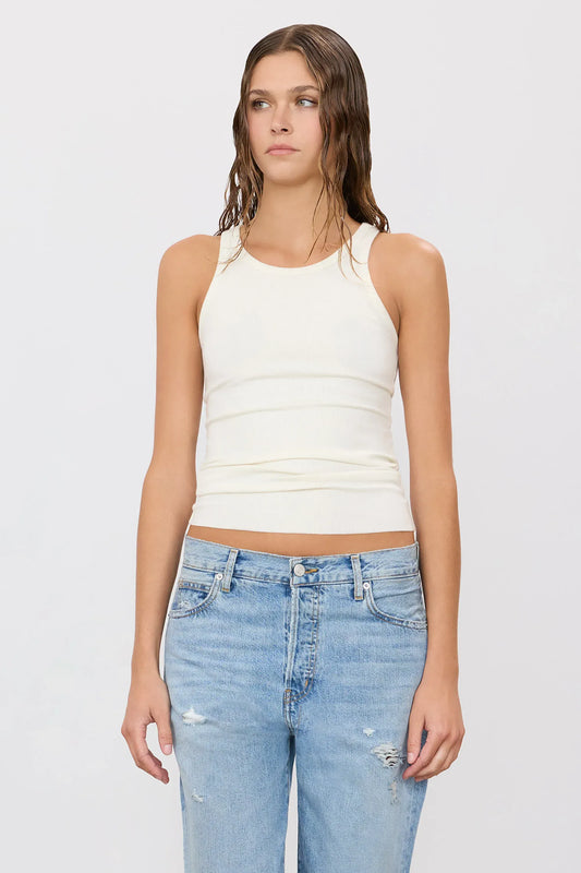 Top High Neck Fitted Tank in Cream