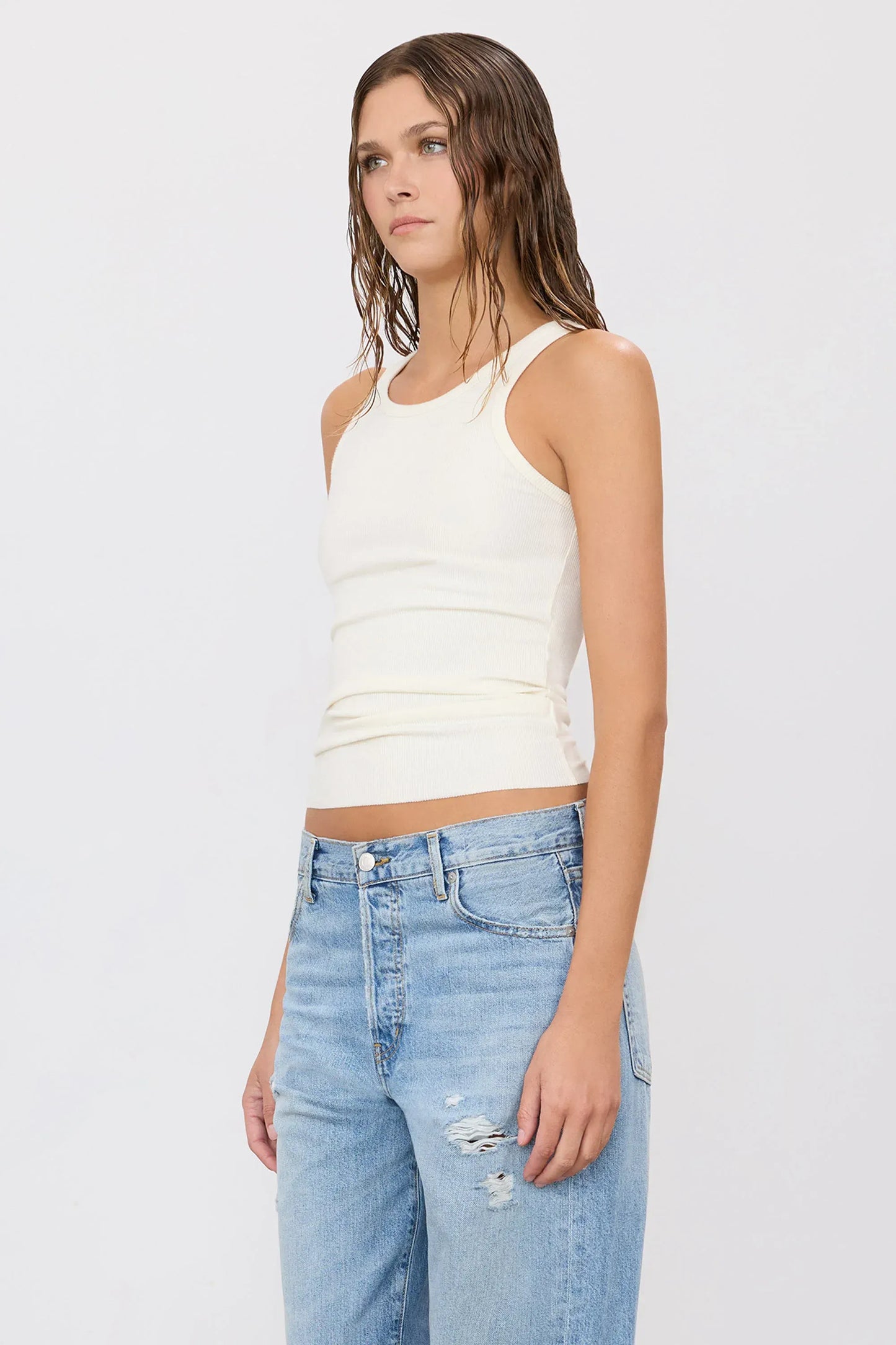 Top High Neck Fitted Tank in Cream