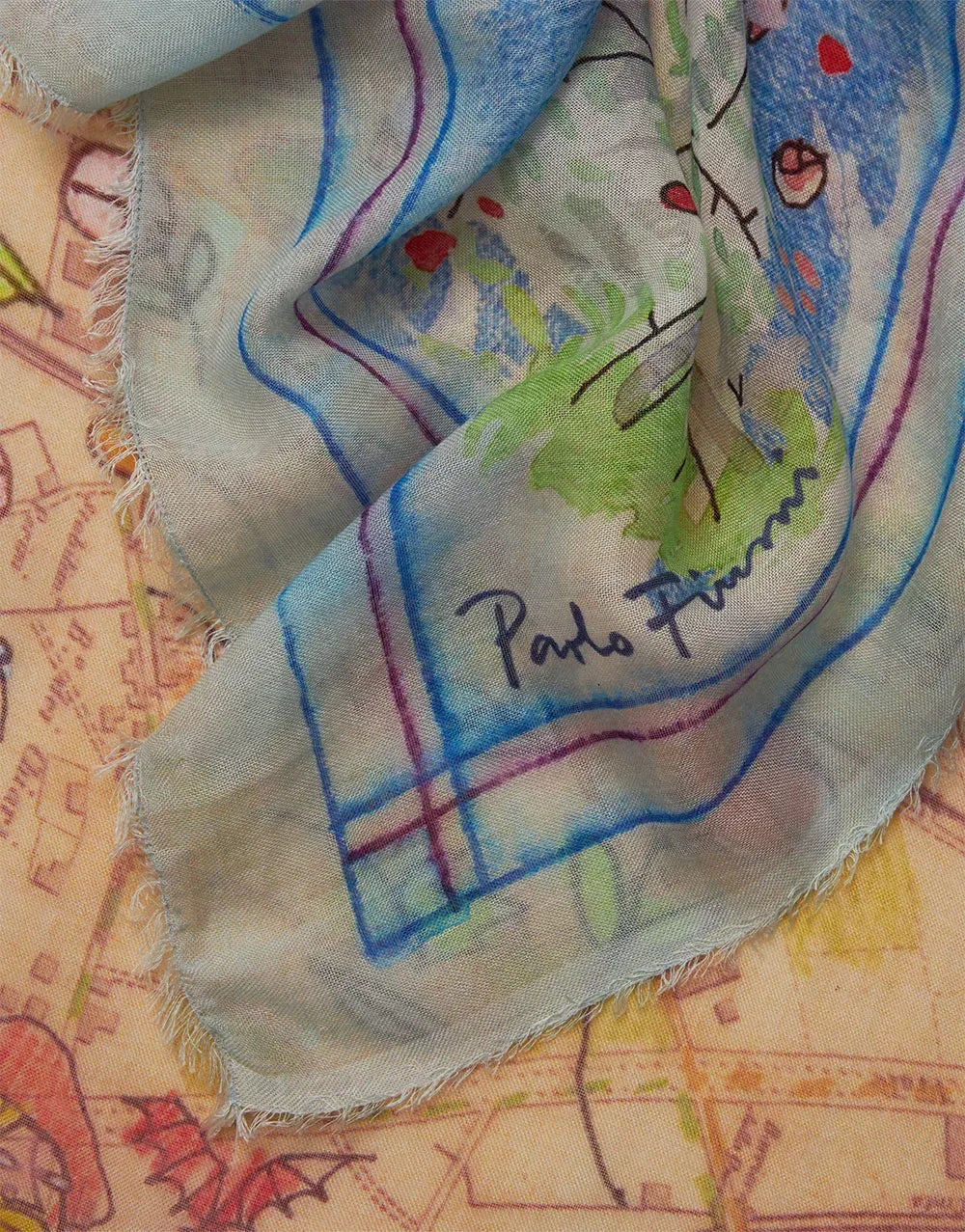 Oversized scarf Florence Map in blue