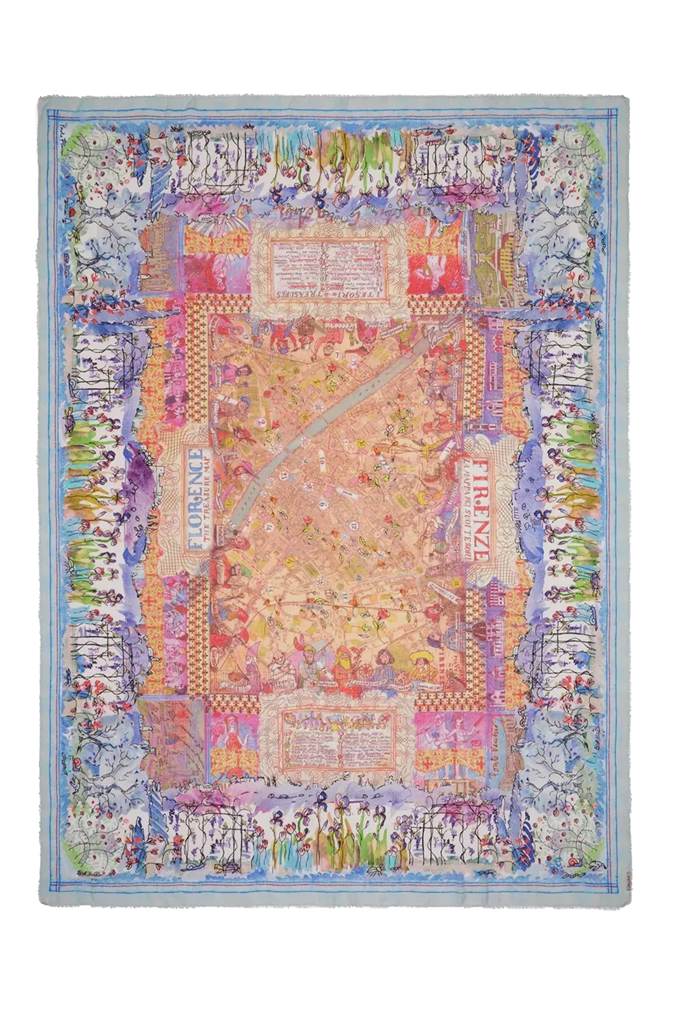 Oversized scarf Florence Map in blue