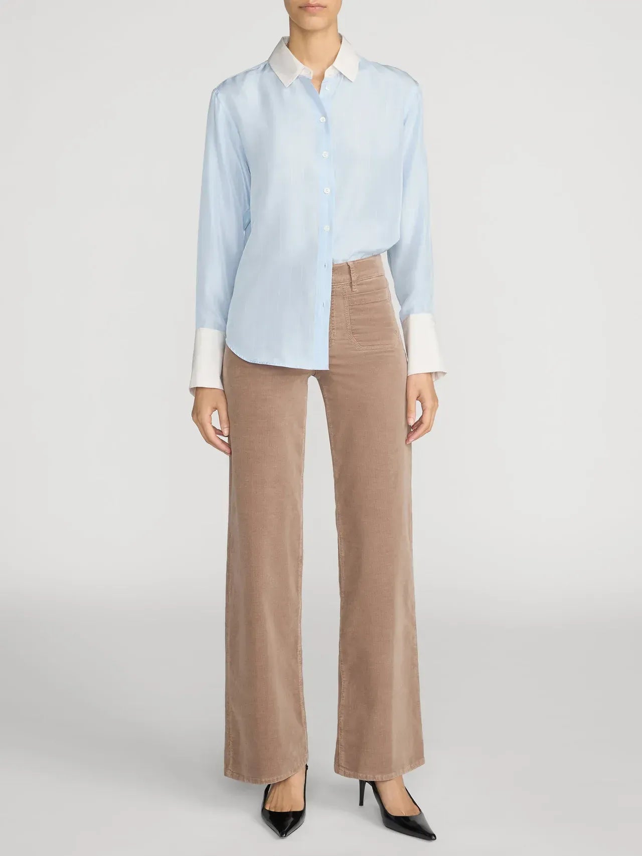 Hose Le Slim Palazzo Modernist Pocket Corduroy in Soft Taupe