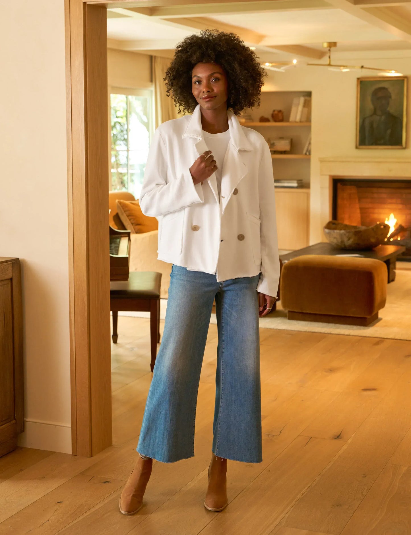 Sweat Jacke Peacoat Cropped in White