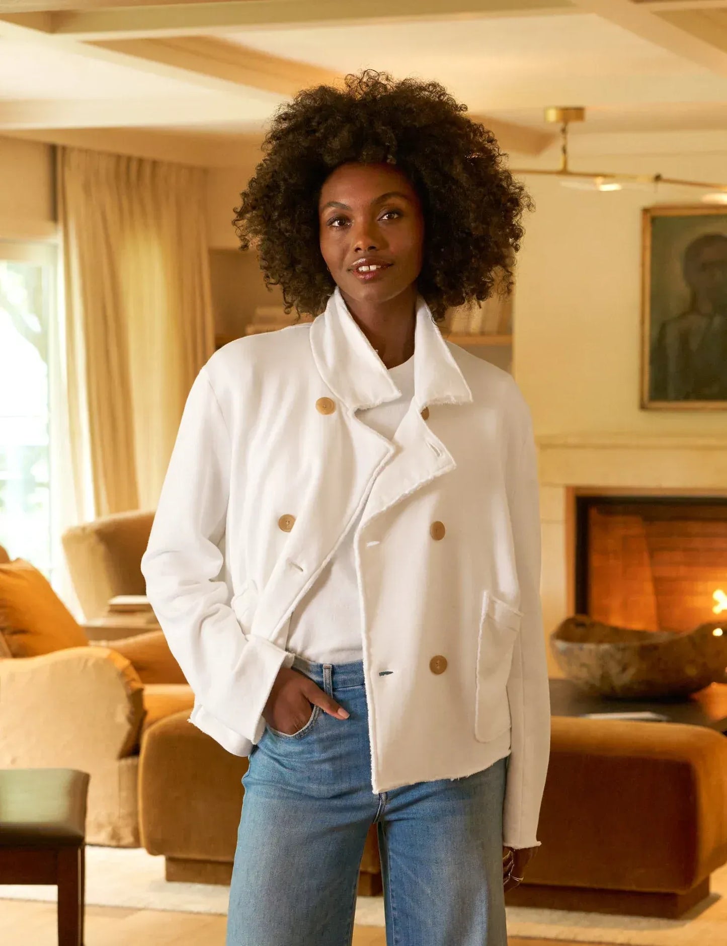 Sweat Jacke Peacoat Cropped in White