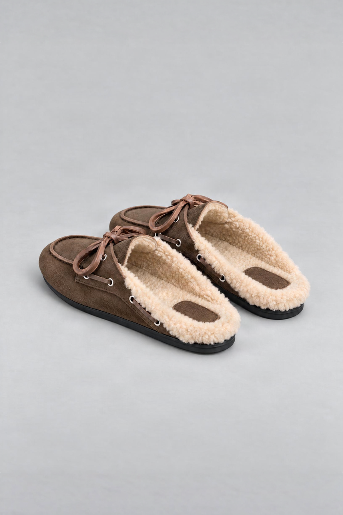Boat Loafer Mule Fur Brushed in Daytona Grey