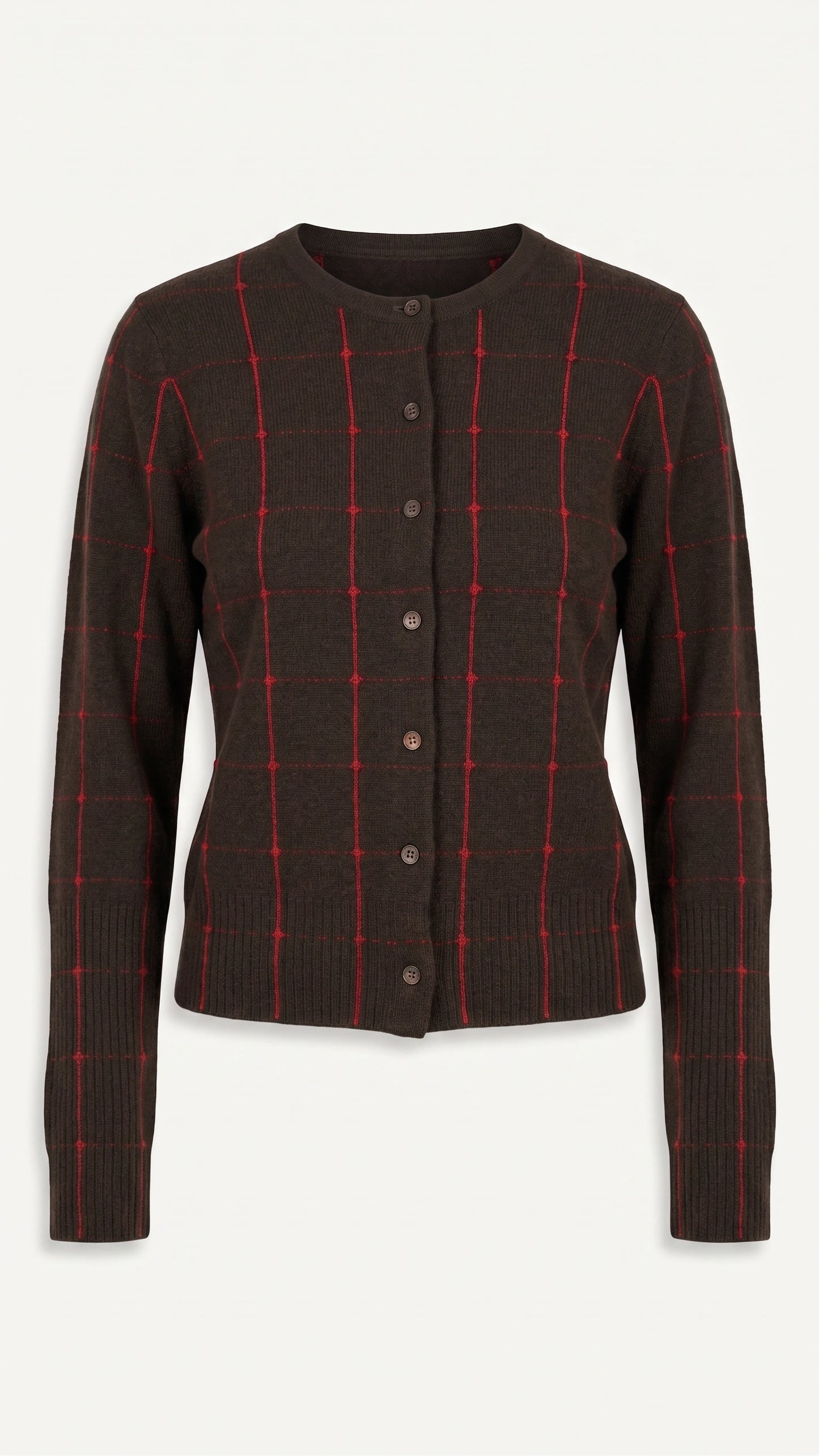 Cardigan Jane Checker in Burnt Cocoa/Carmine