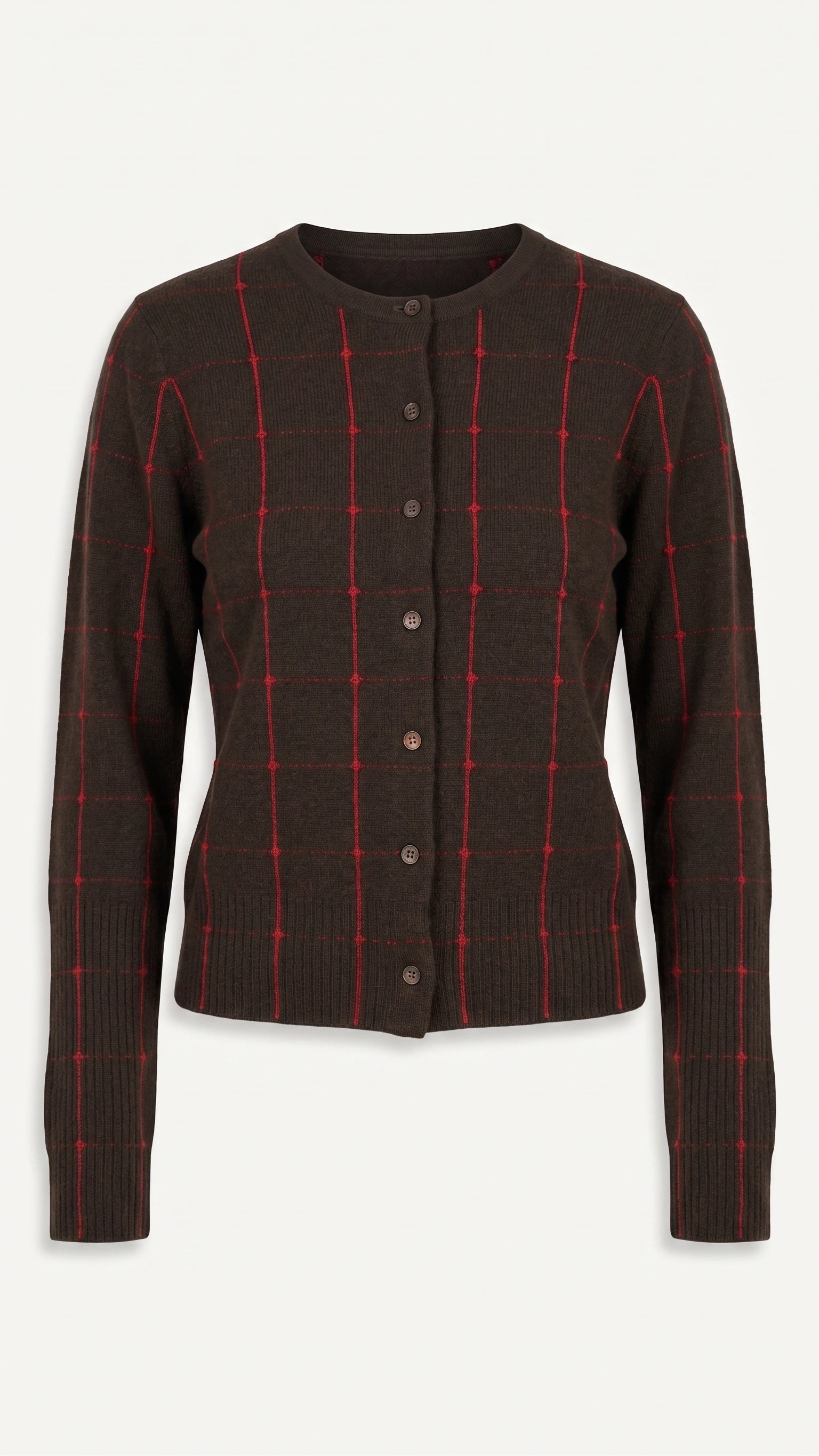 Cardigan Jane Checker in Burnt Cocoa/Carmine