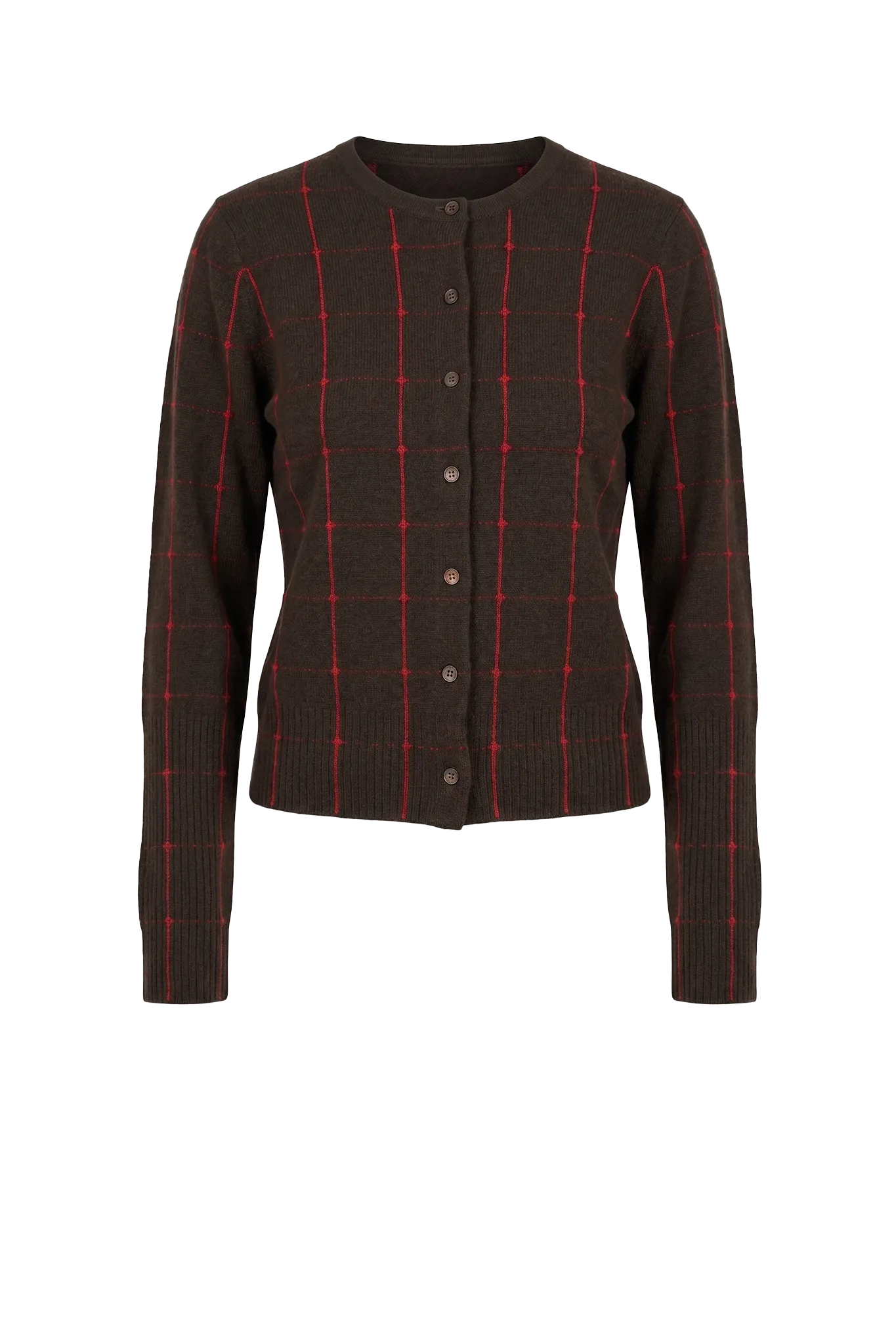 Cardigan Jane Checker in Burnt Cocoa/Carmine