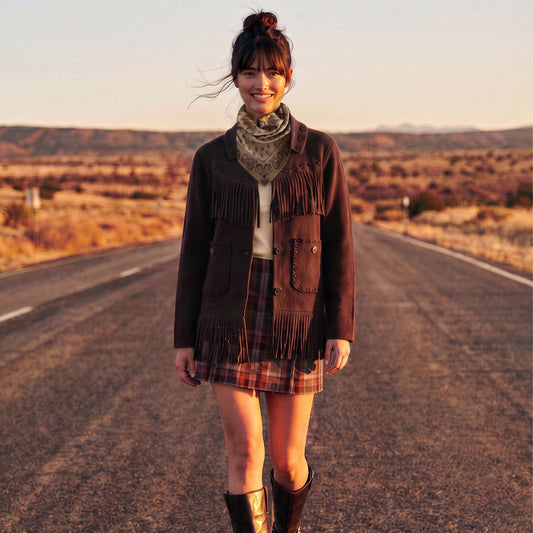 Jacke Western Fringe in Burnt Cocoa