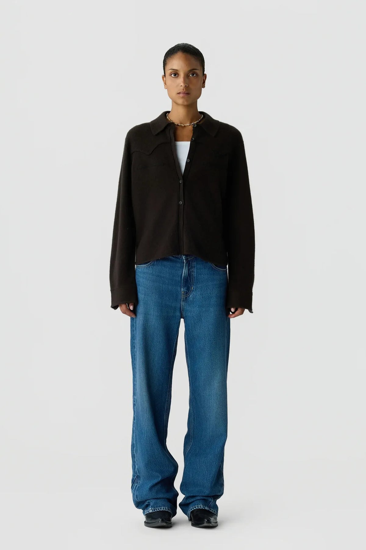 Shirt Cropped Western in Burnt Cocoa