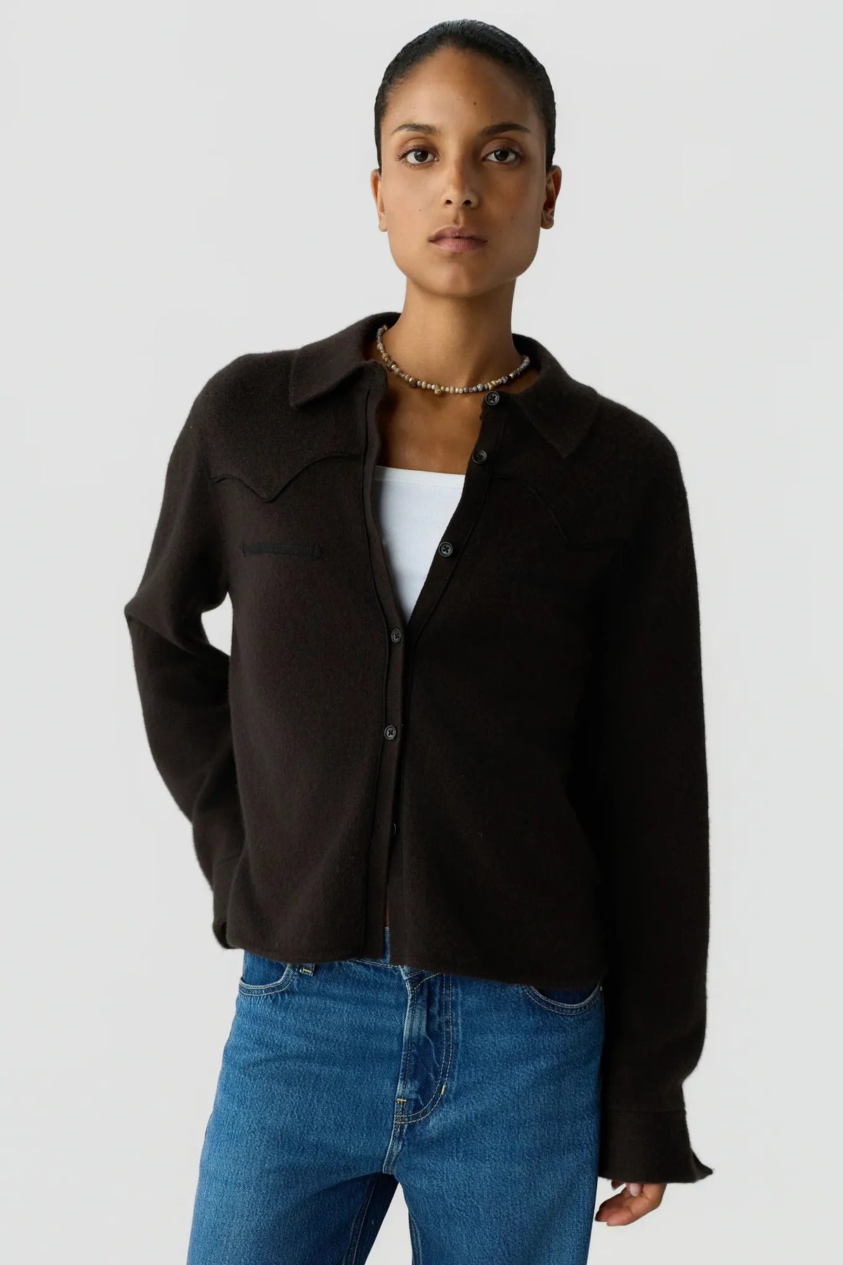 Shirt Cropped Western in Burnt Cocoa