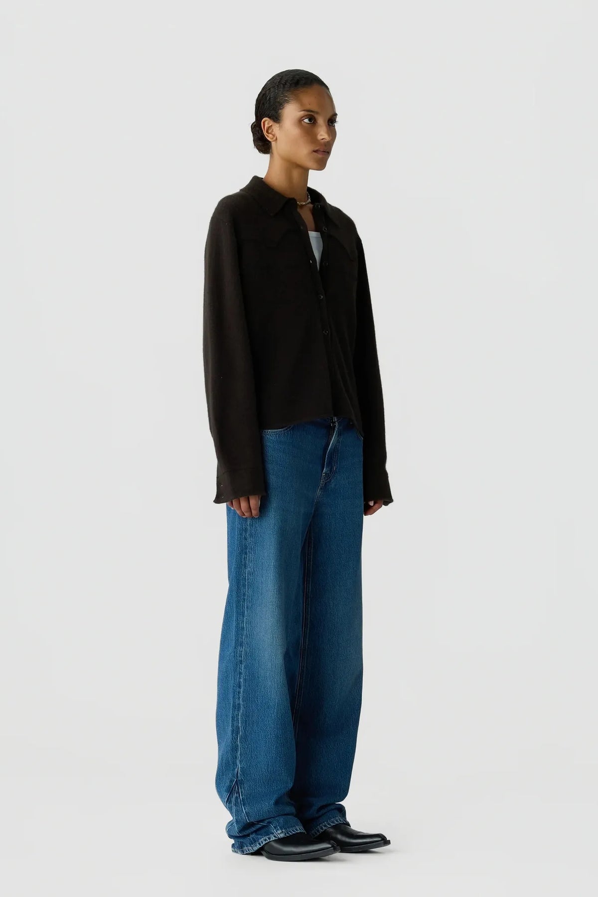Shirt Cropped Western in Burnt Cocoa