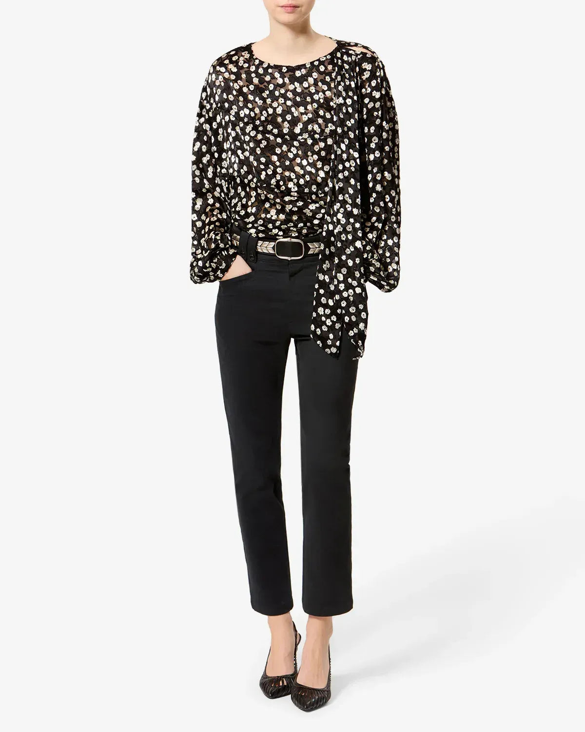 Bluse Firma in Black-Ecru
