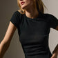 Shirt Cotton Cashmere Blend Ribbed Crew in Black