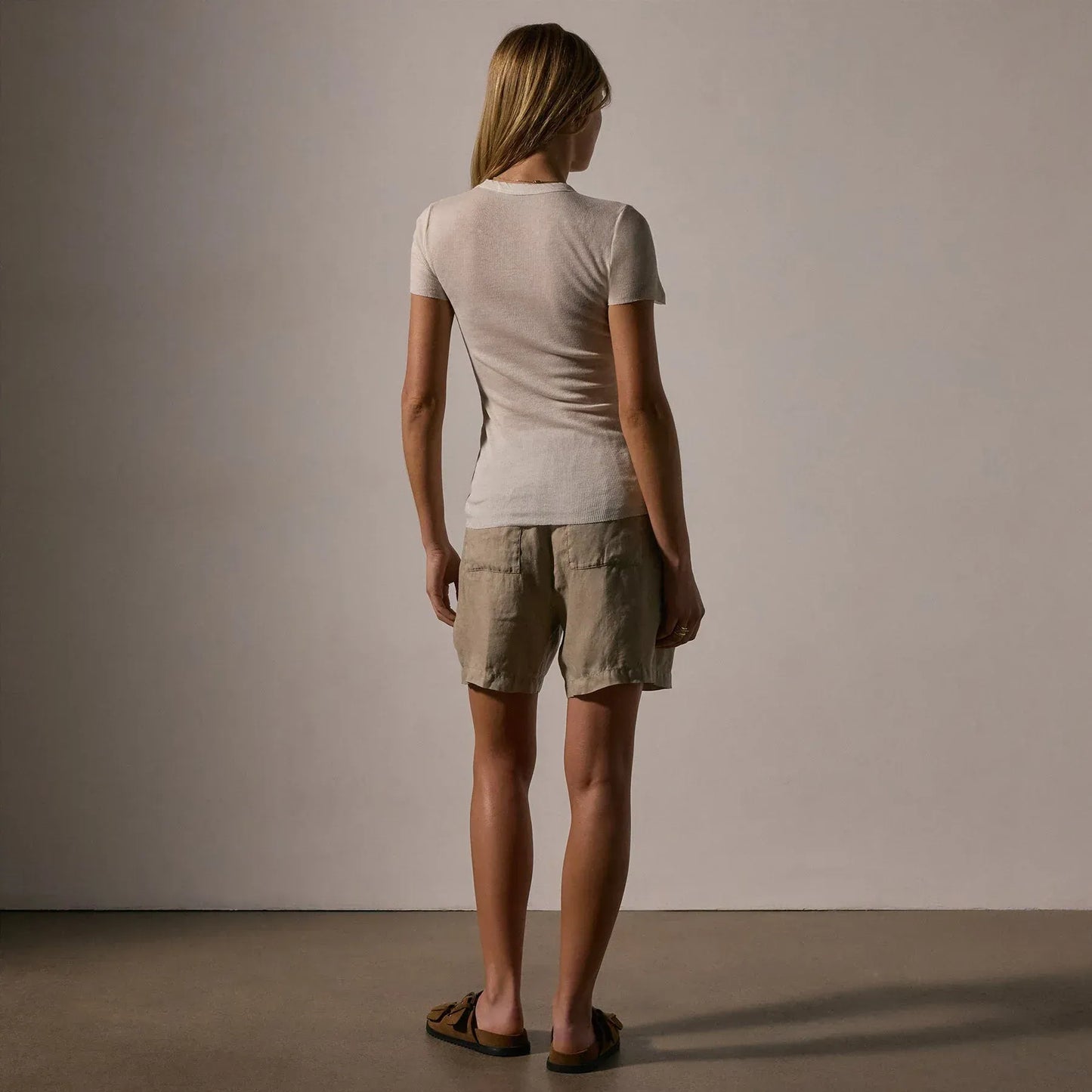 Shirt Cotton Cashmere Blend Ribbed Crew in Ivory