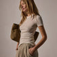 Shirt Cotton Cashmere Blend Ribbed Crew in Ivory