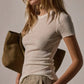 Shirt Cotton Cashmere Blend Ribbed Crew in Ivory