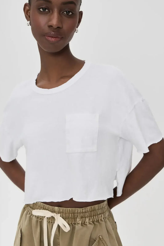 T-Shirt Cropped Relaxed Fit Pocket in White