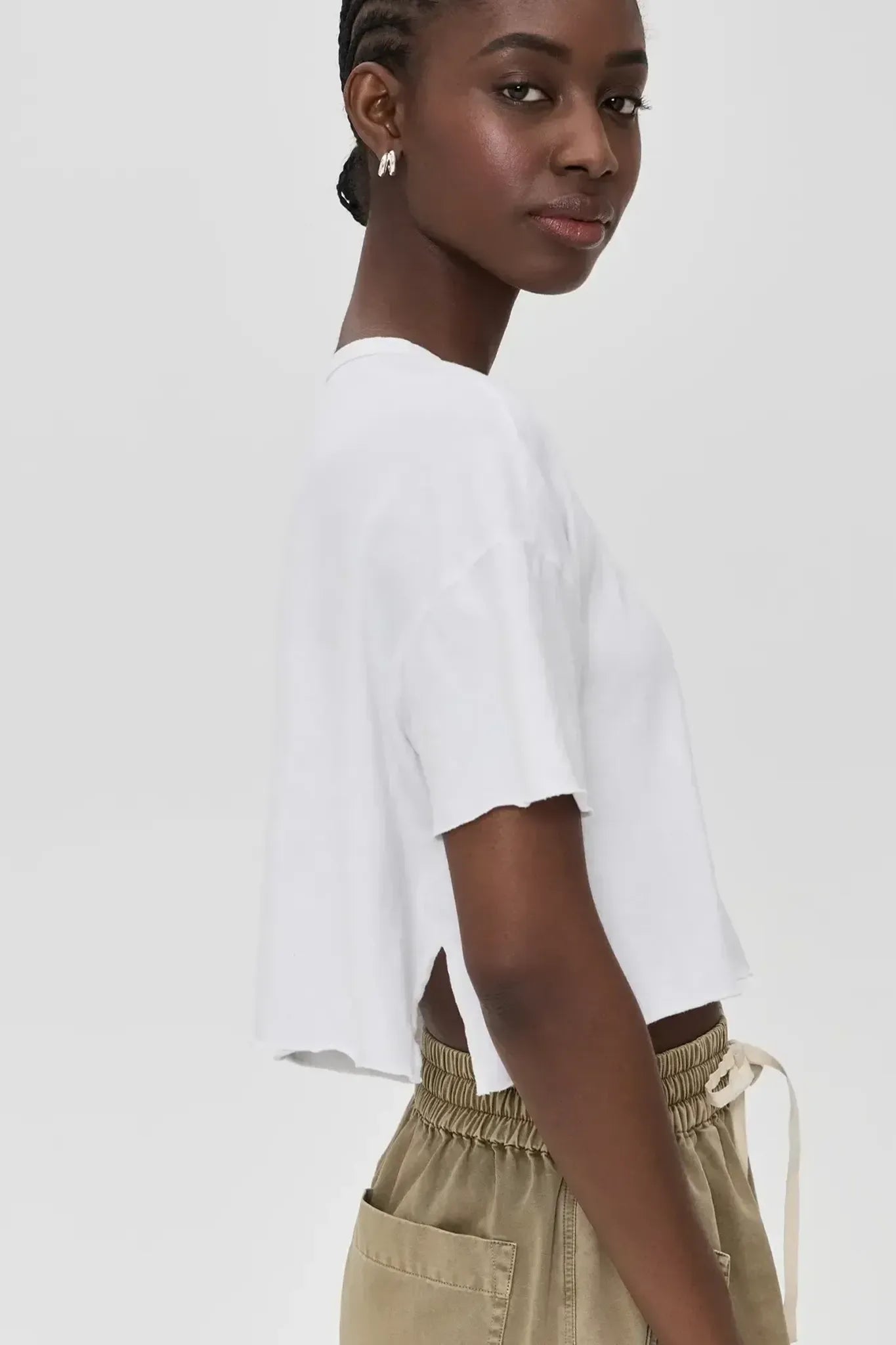 T-Shirt Cropped Relaxed Fit Pocket in White