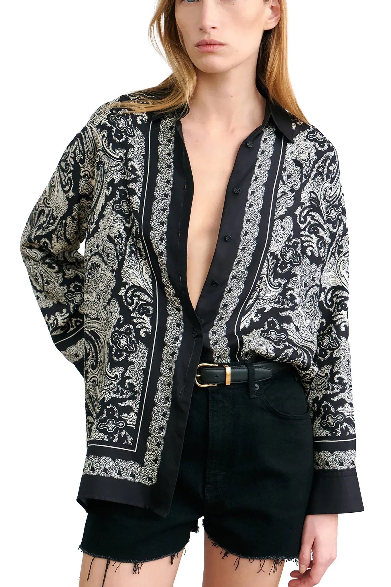 Shirt Alfie Printed Silk in Black/ivory'