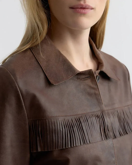 Lederjacke Lazare Fringe in Dark Brown