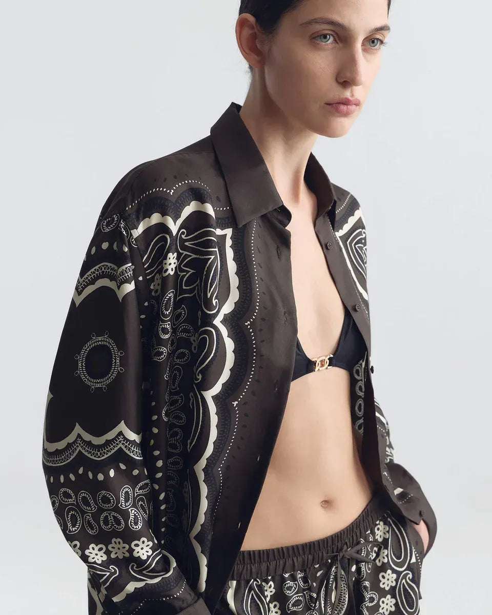 Shirt Alfie Silk in Brown-Ivory Bandana Print