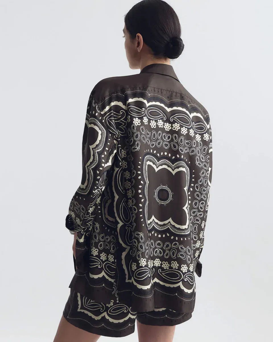 Shirt Alfie Silk in Brown-Ivory Bandana Print
