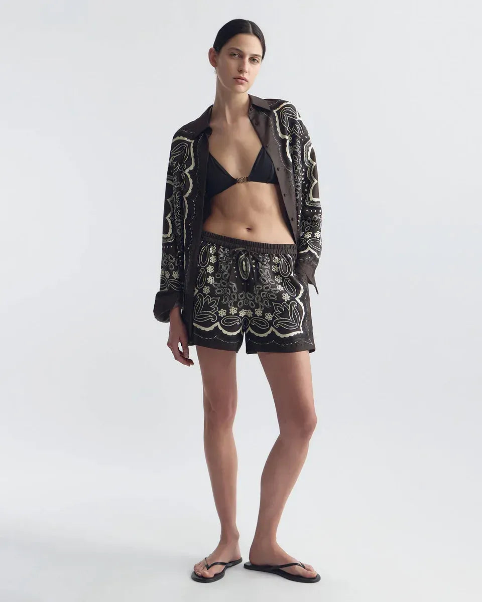 Shirt Alfie Silk in Brown-Ivory Bandana Print