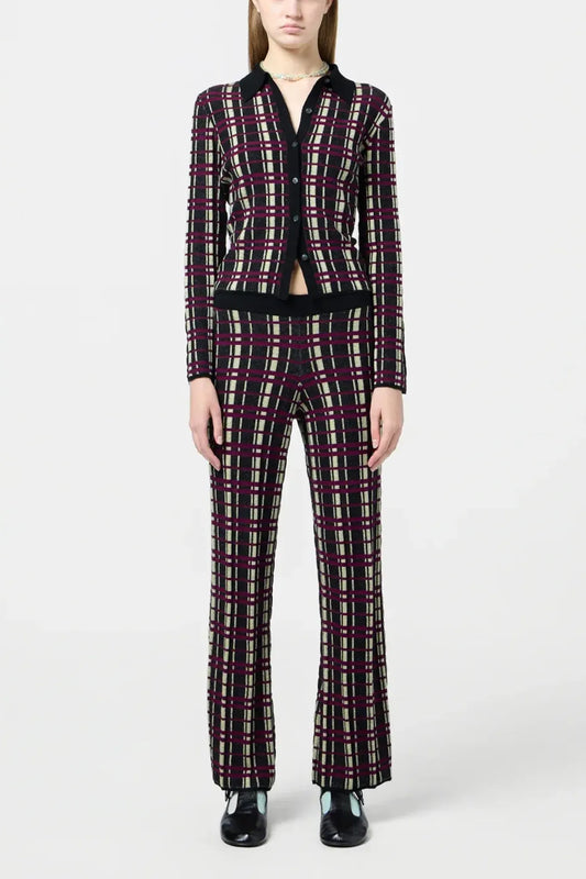 Plaid Flare Pants in Black Combo