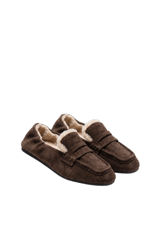 Penny Loafer Square Fur in Dark Brown