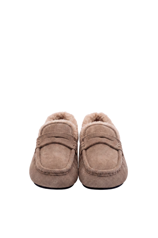 Penny Loafer Square Fur in Light Taupe