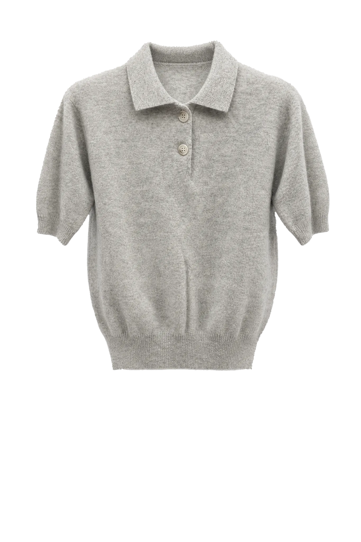 Polo Neck Sweater Short Sleeve in Mid Grey Melange