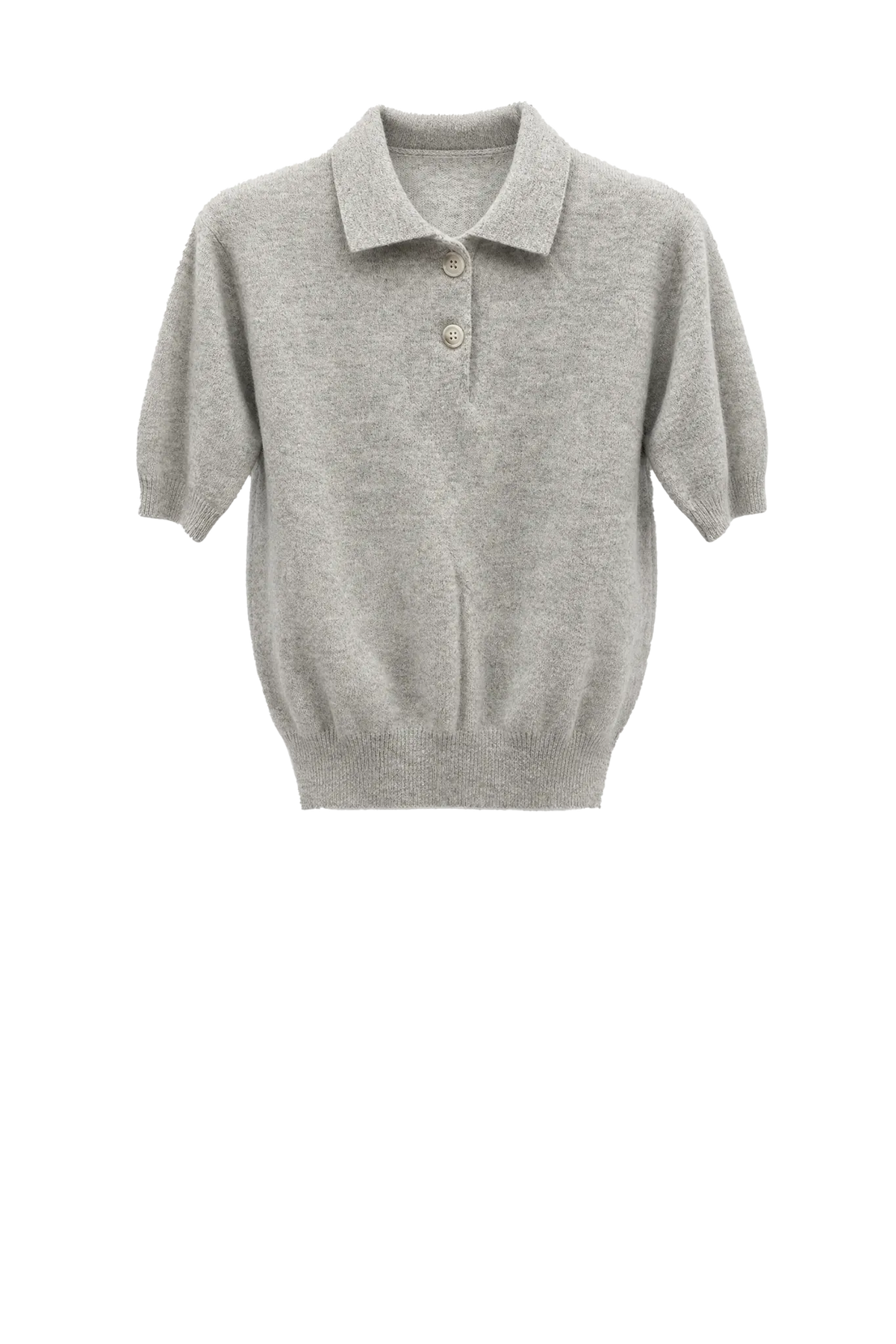 Polo Neck Sweater Short Sleeve in Mid Grey Melange
