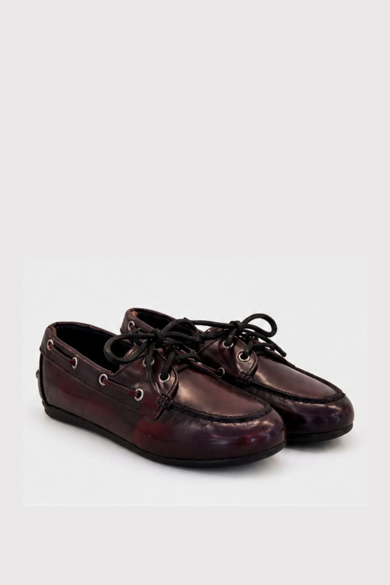 Boat Loafer Brushed Box Leather in Burgundy