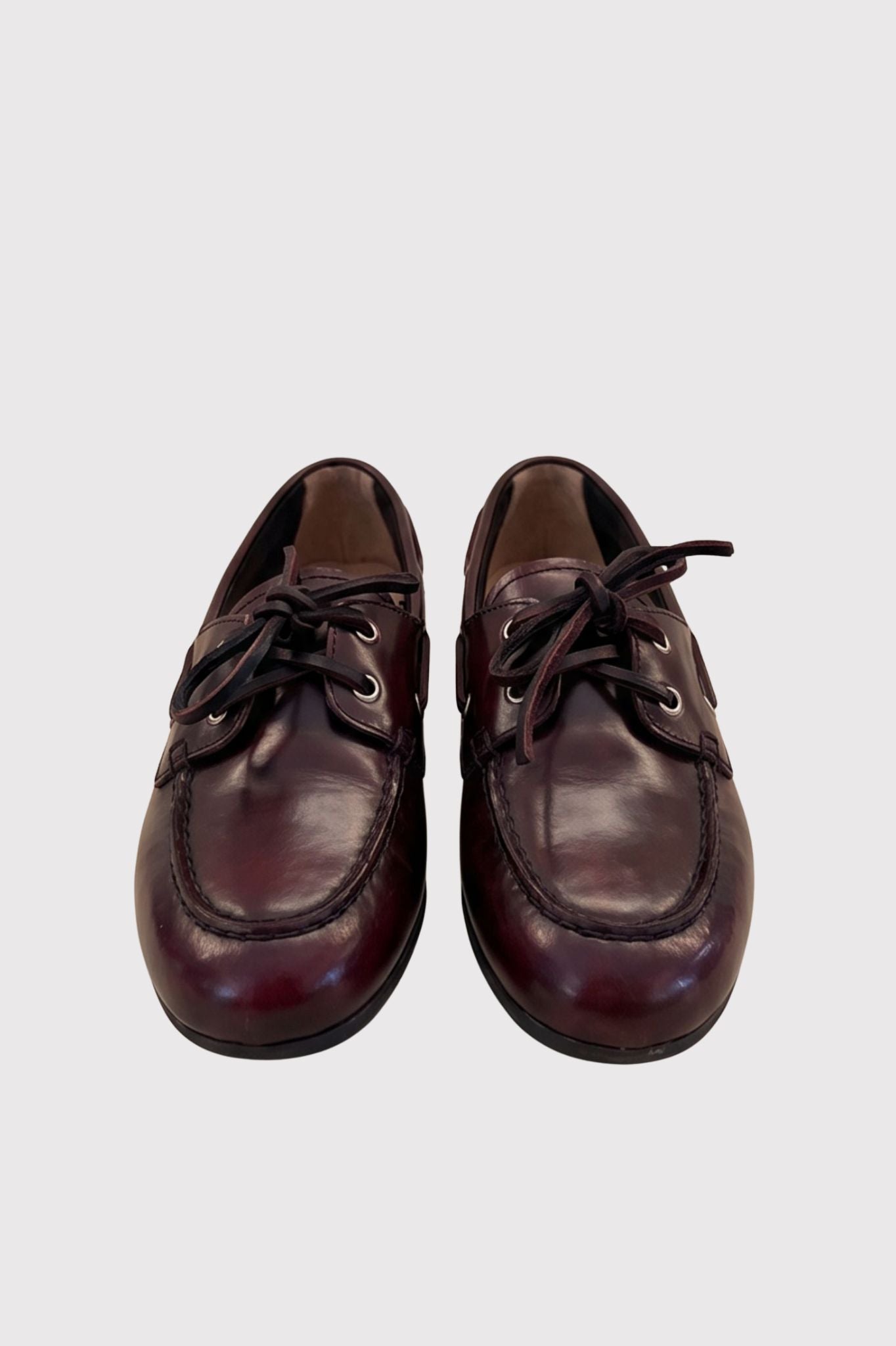 Boat Loafer Brushed Box Leather in Burgundy