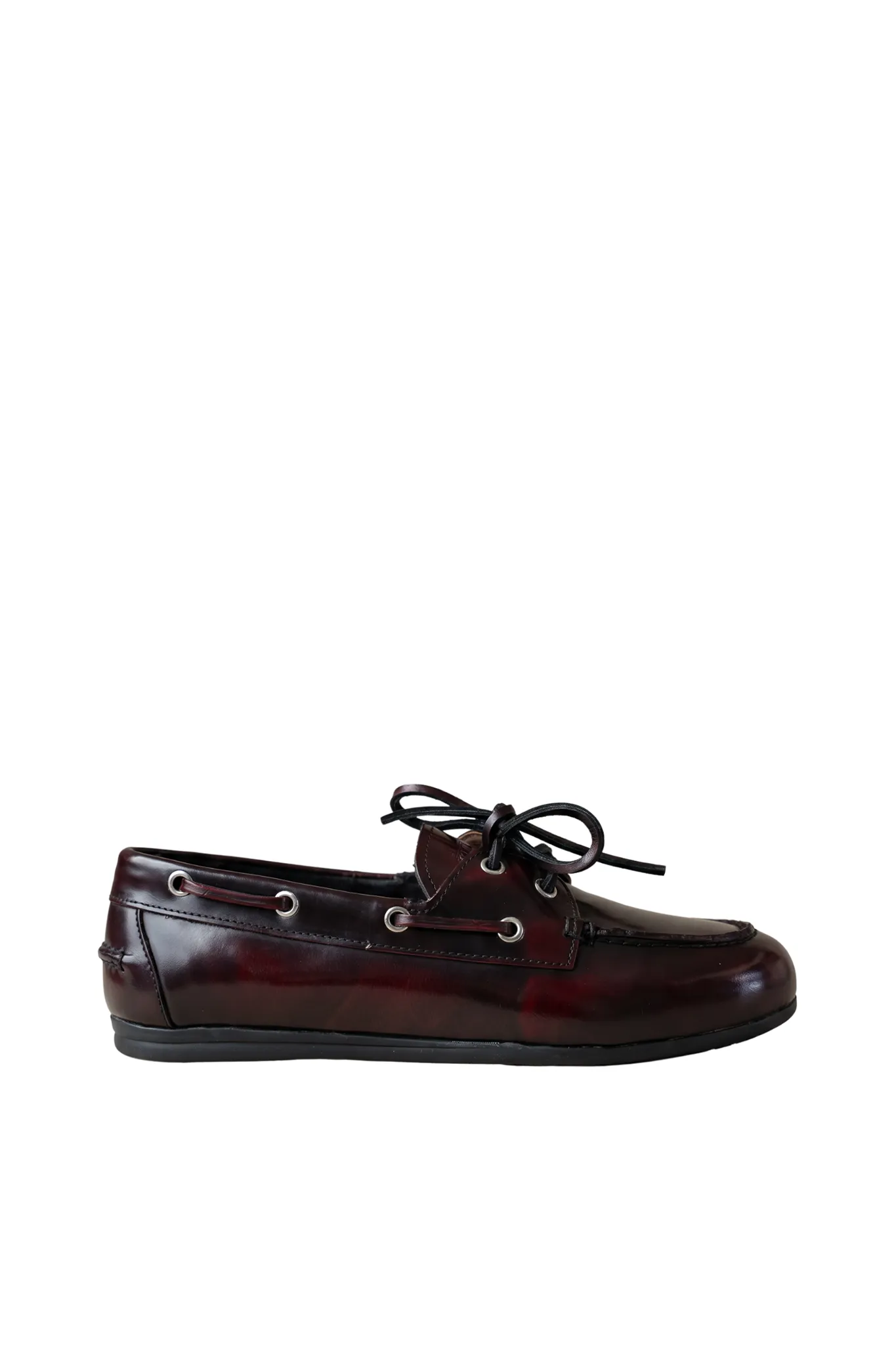 Boat Loafer Brushed Box Leather in Burgundy