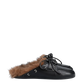 Boat Loafer Mule Hairy Fur Soft Leather in Black