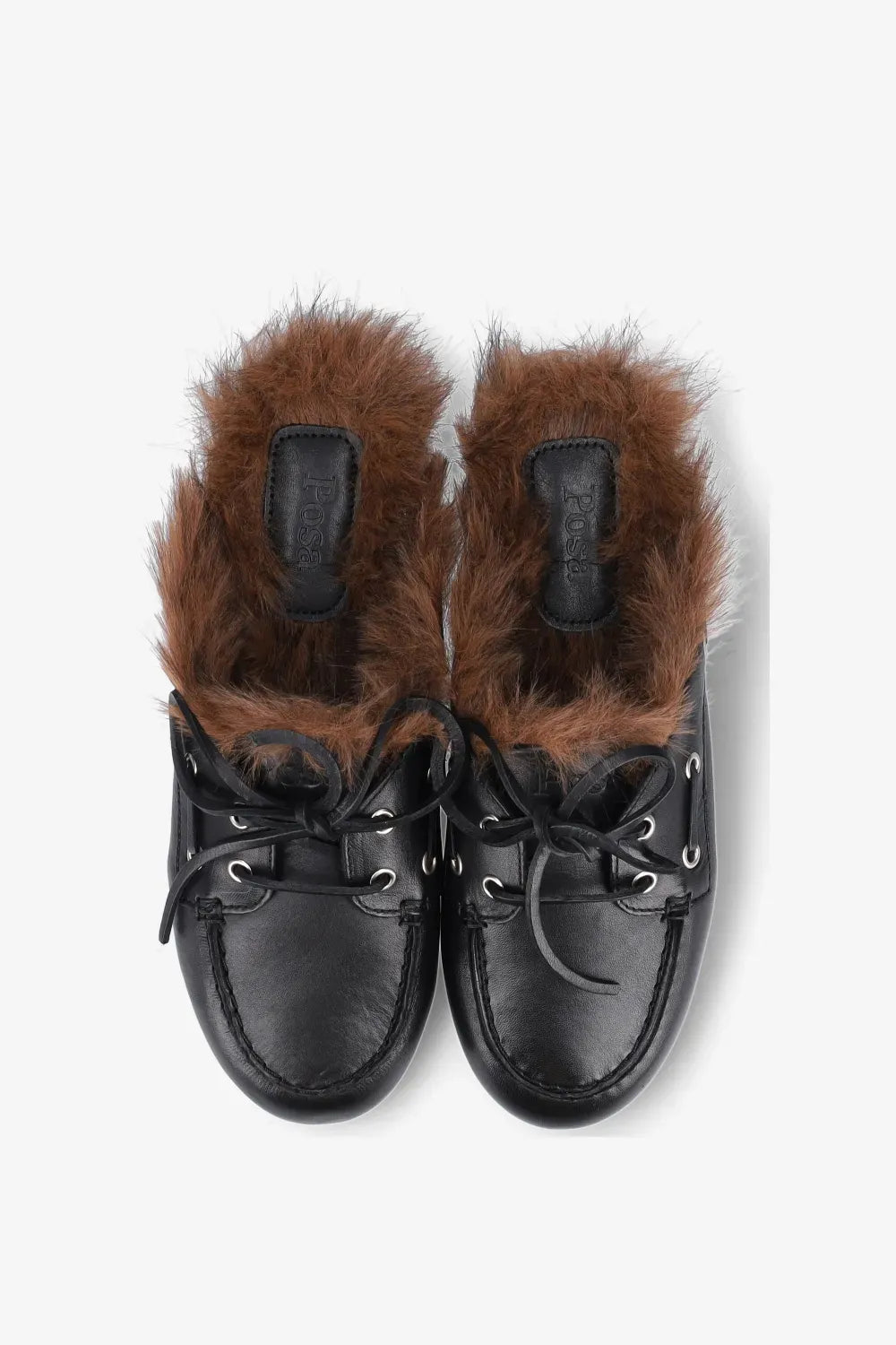 Boat Loafer Mule Hairy Fur Soft Leather in Black