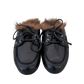 Boat Loafer Mule Hairy Fur Soft Leather in Black