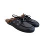 Boat Loafer Mule Hairy Fur Soft Leather in Black