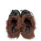 Boat Loafer Mule Hairy Fur Soft Leather in Black