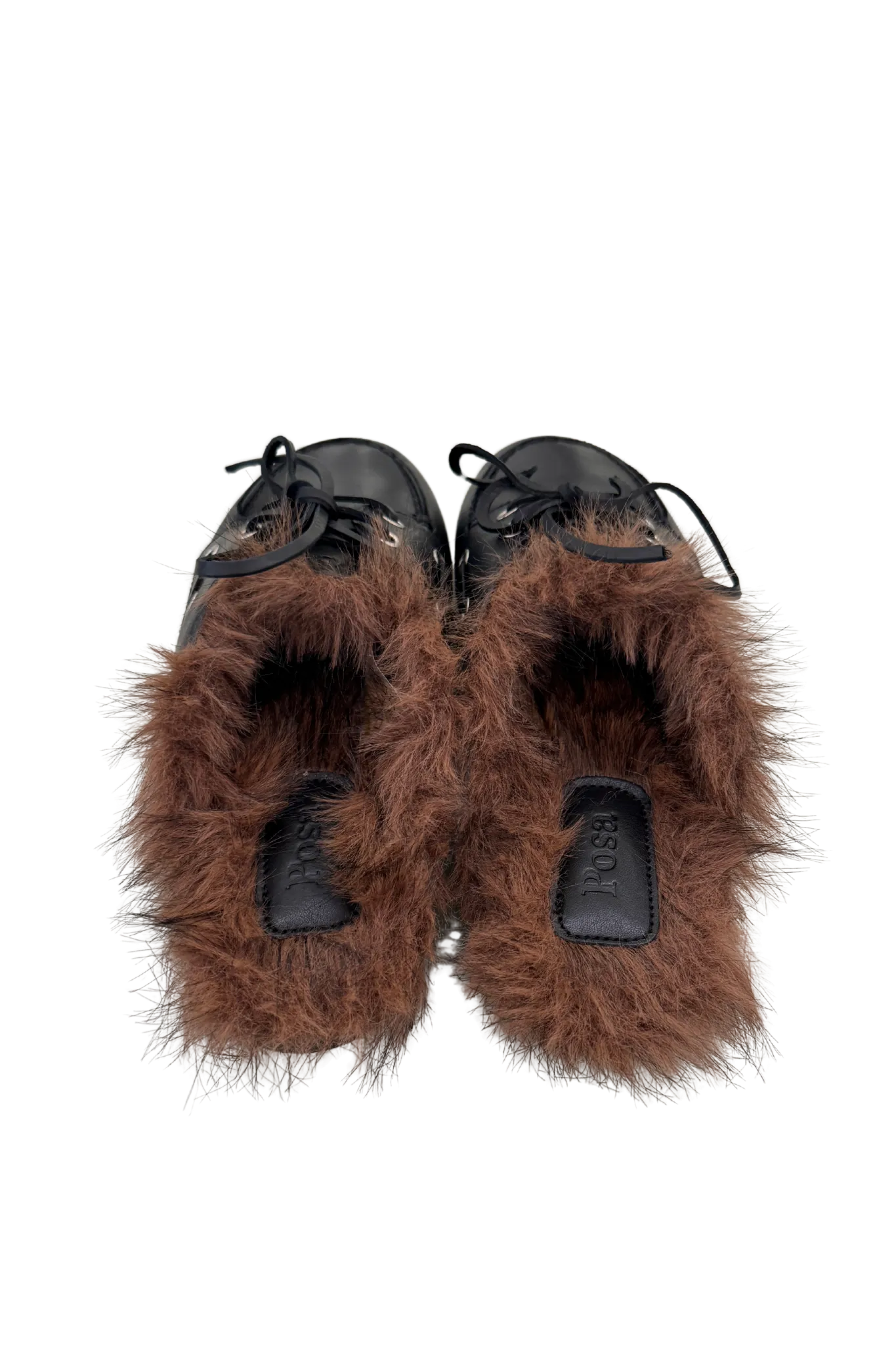 Boat Loafer Mule Hairy Fur Soft Leather in Black