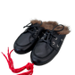 Boat Loafer Mule Hairy Fur Soft Leather in Black