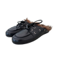 Boat Loafer Mule Hairy Fur Soft Leather in Black
