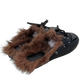 Boat Loafer Mule Hairy Fur Soft Leather in Black